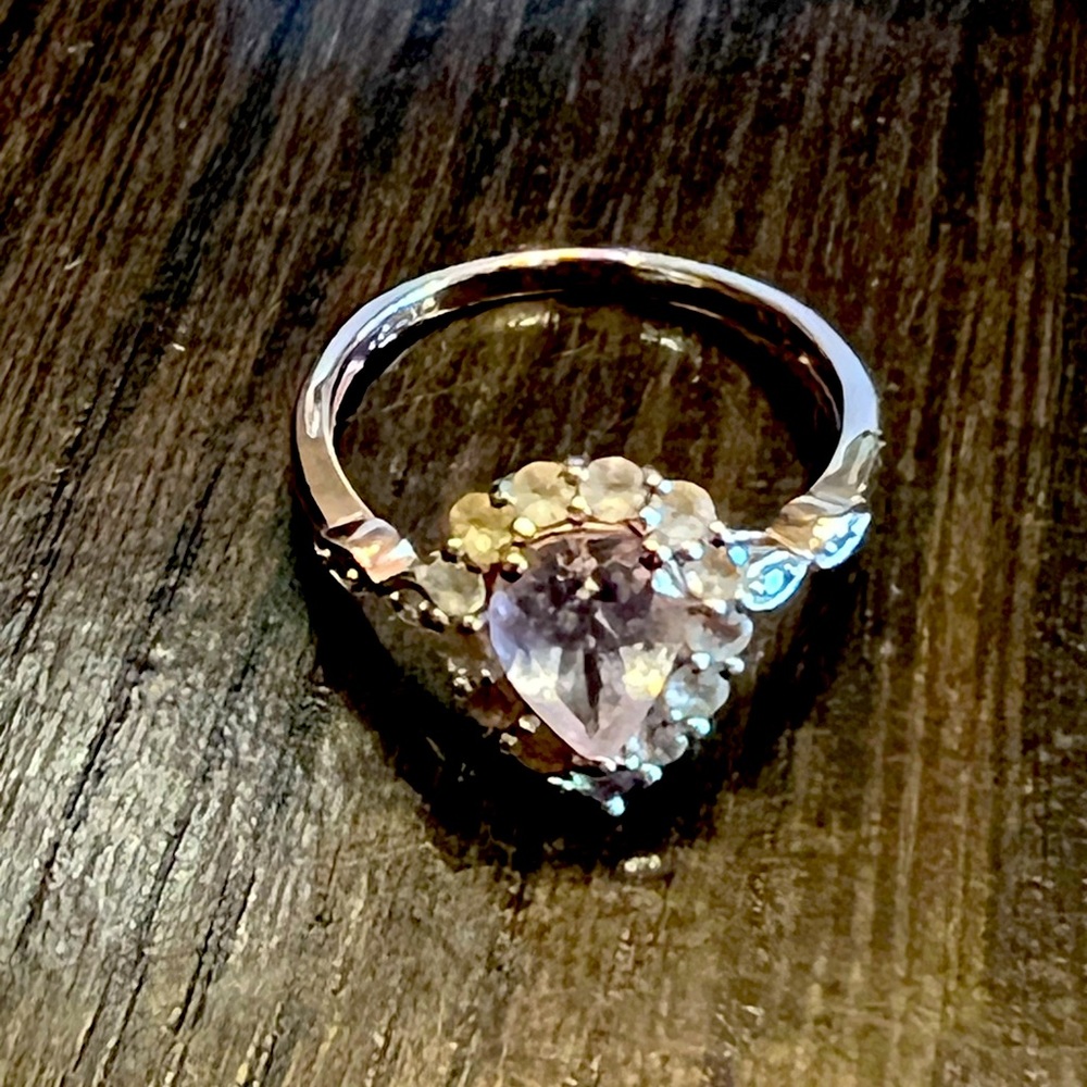 Morganite ring 10k pink gold 0.02 CT diamond TW & 1 1/2 CT Morganite white topaz